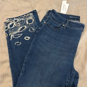 Chico's Dark Blue Embroidered Skinny Jeans